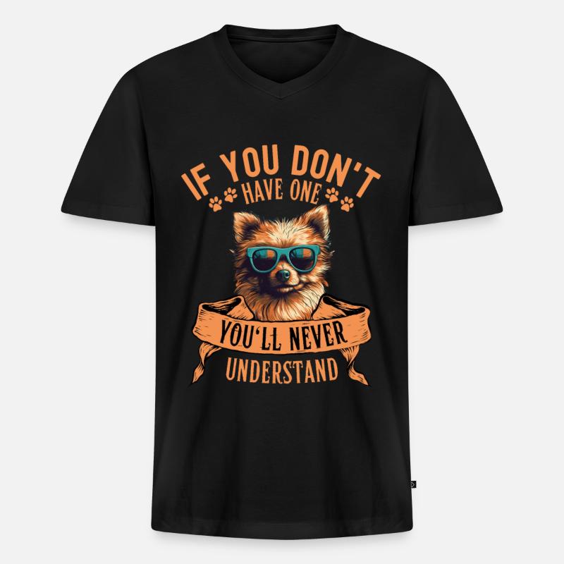 Zwergspitz mit sonnenbrille - Männer Premium Bio T-Shirt mit V-Ausschnitt - Schwarz