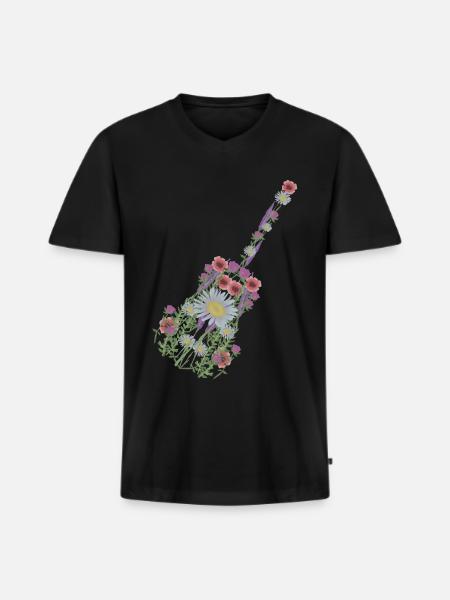 Guitar Flowers Music Guitarist - Men's Premium Organic T-shirt with V-neck - black
