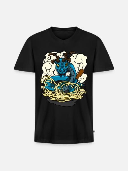 Wok Pan Dragon - Männer Premium Bio T-Shirt mit V-Ausschnitt - Schwarz