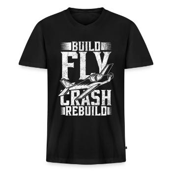 Model Airplane Build Fly Crash Rebuild - Men's Premium Organic T-shirt with V-neck - black - Front - Nico (187cm)