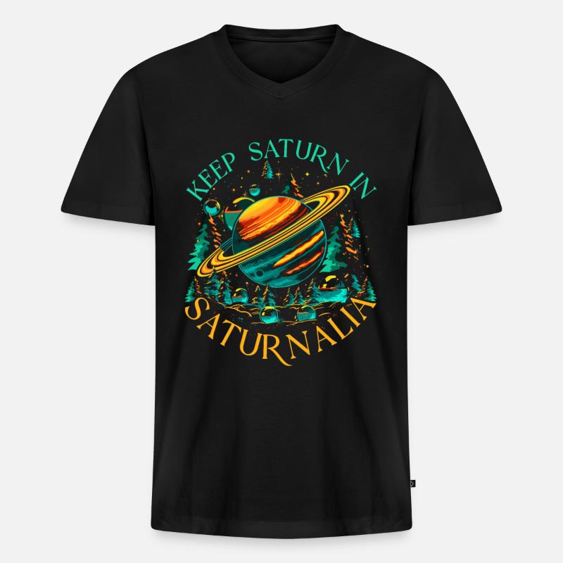 Keep Saturn In Saturnalia - Männer Premium Bio T-Shirt mit V-Ausschnitt - Schwarz