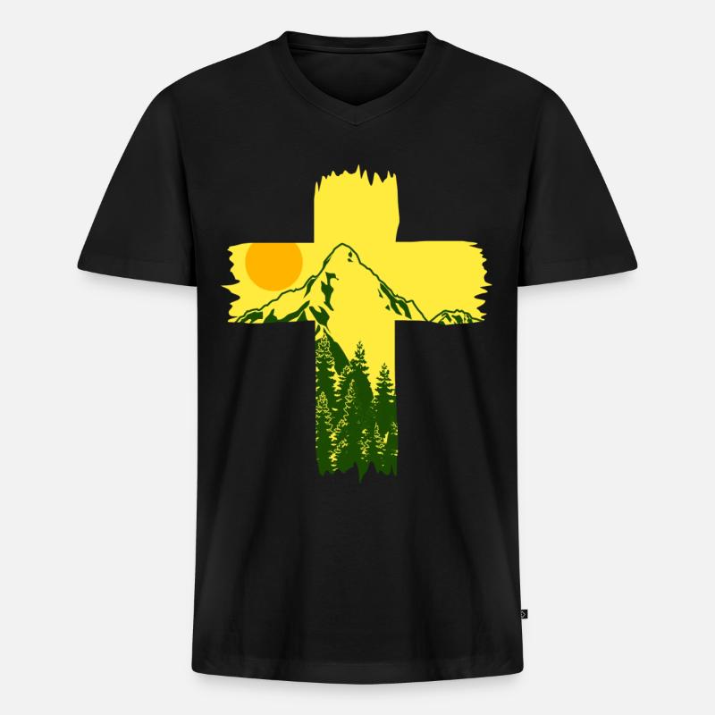 Jesus Christ Mountains Cross - Männer Premium Bio T-Shirt mit V-Ausschnitt - Schwarz