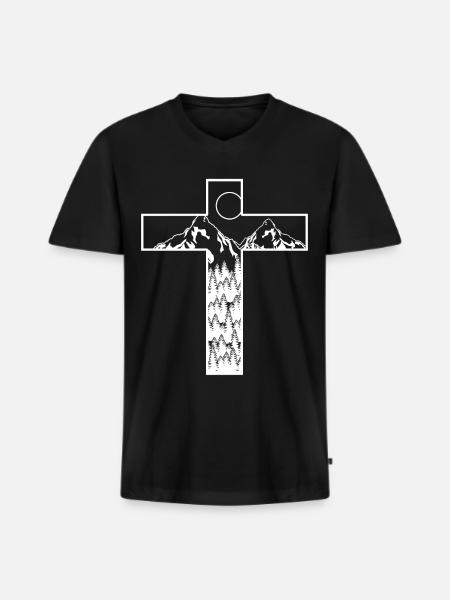 Mountains Cross Jesus Christ - Men's Premium Organic T-shirt with V-neck - black