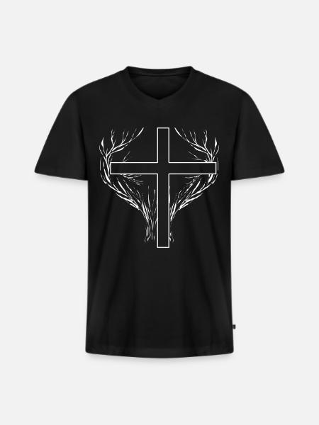 Christianity Cross Jesus Christ Trees - Men's Premium Organic T-shirt with V-neck - black