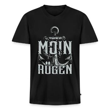 Moin Rügen - Männer Premium Bio T-Shirt mit V-Ausschnitt - Schwarz - Vorne - Nico (187cm)