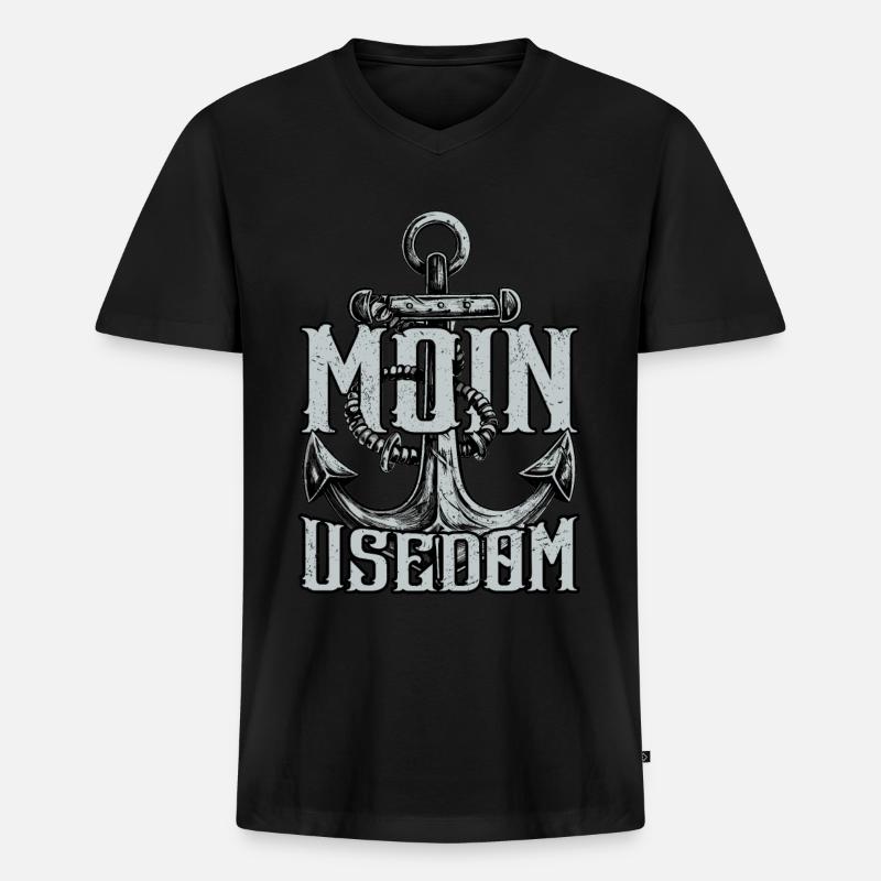 Moin Usedom - Männer Premium Bio T-Shirt mit V-Ausschnitt - Schwarz
