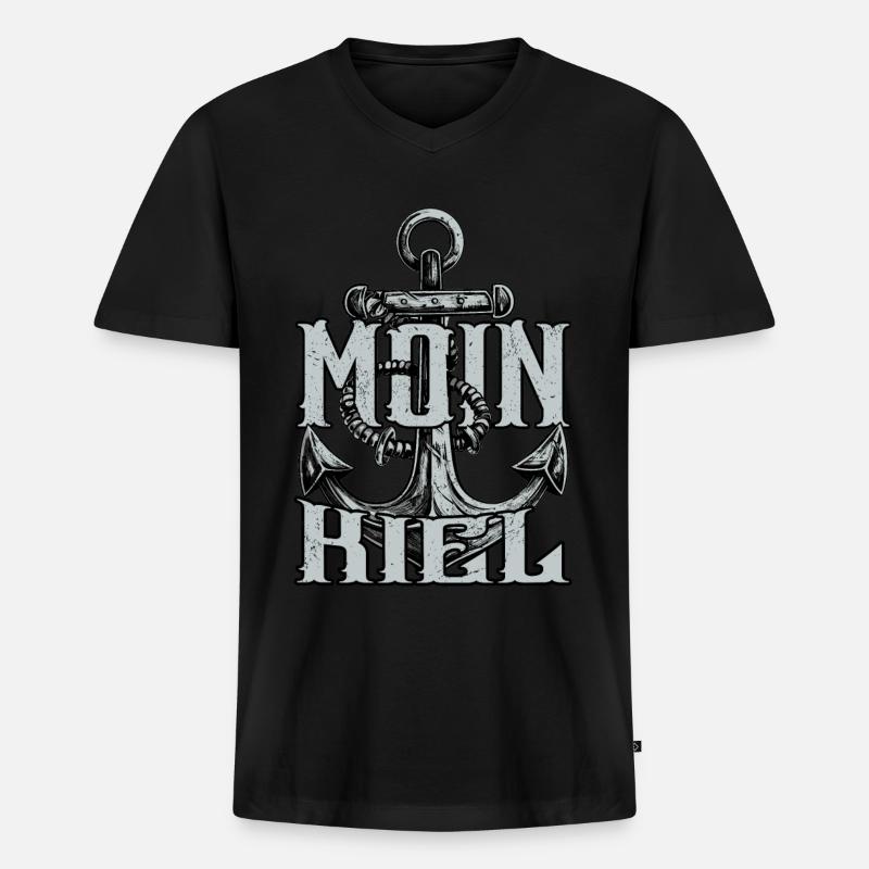 Moin Kiel - Männer Premium Bio T-Shirt mit V-Ausschnitt - Schwarz