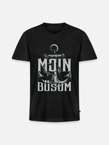 Moin Büsum - Männer Premium Bio T-Shirt mit V-Ausschnitt - Schwarz