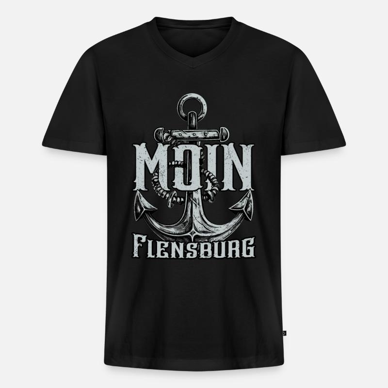 Moin Flensburg - Männer Premium Bio T-Shirt mit V-Ausschnitt - Schwarz