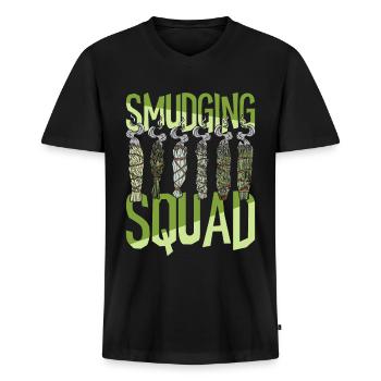 Smudging Apartment Fumigation Smudging Squad - Men's Premium Organic T-shirt with V-neck - black - Front - Nico (187cm)