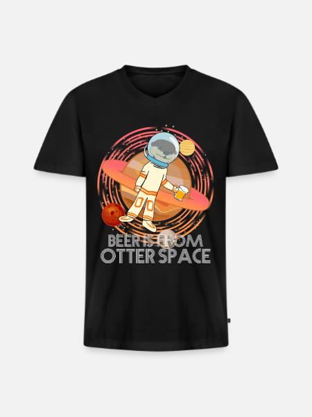 Otter in Space with Beer - Men's Premium Organic T-shirt with V-neck - black
