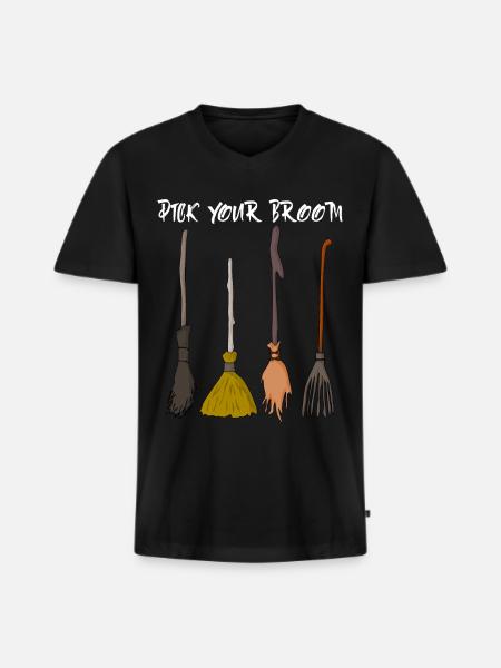 Witch Witchcraft Witch's Broom Halloween - Men's Premium Organic T-shirt with V-neck - black