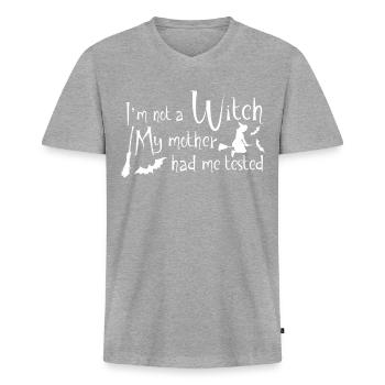 Sorcière Halloween Sorcellerie Balai de sorcière - T-shirt encolure en V Premium bio Homme - gris chiné - Devant