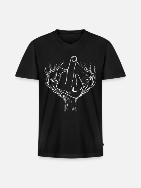 Middle Finger Tree Misanthrope - Männer Premium Bio T-Shirt mit V-Ausschnitt - Schwarz