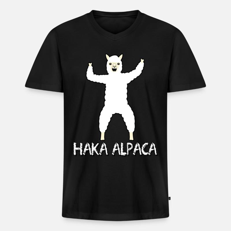 Haka Alpaca - Männer Premium Bio T-Shirt mit V-Ausschnitt - Schwarz
