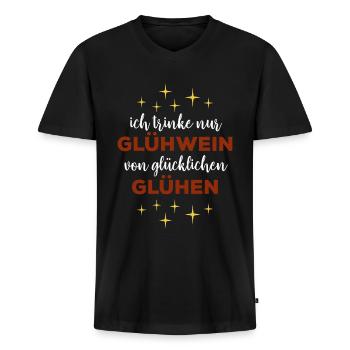 Ich trinke nur Glühwein von glücklichen Glühen - Männer Premium Bio T-Shirt mit V-Ausschnitt - Schwarz - Vorne - Nico (187cm)