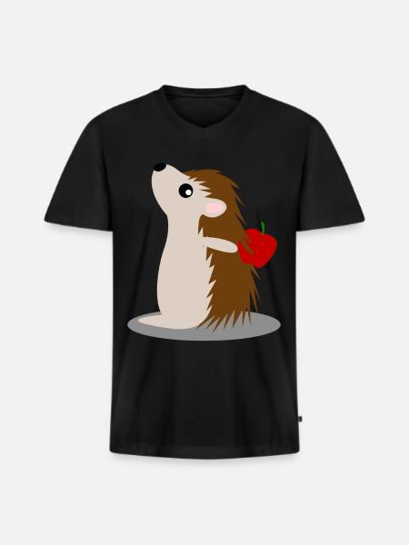 Hedgehog with Apple Hedgehogs - Men's Premium Organic T-shirt with V-neck - black