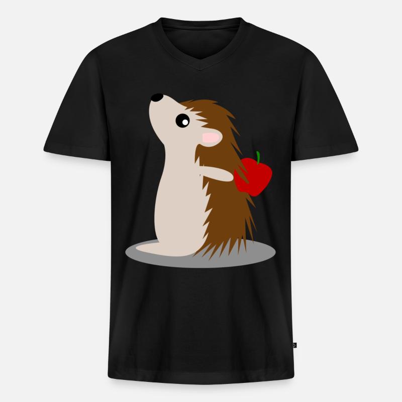 Hedgehog with Apple Hedgehogs - Männer Premium Bio T-Shirt mit V-Ausschnitt - Schwarz