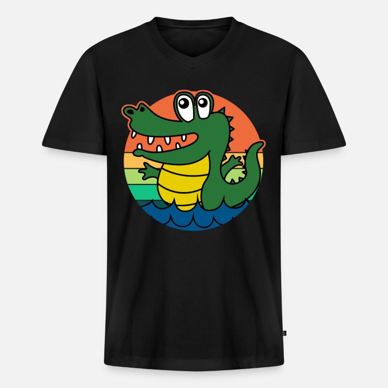 Alligators Retro Alligator - Männer Premium Bio T-Shirt mit V-Ausschnitt - Schwarz