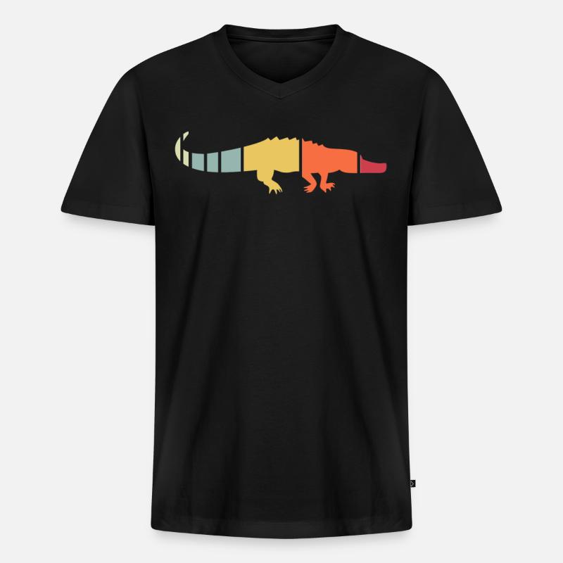 Retro Alligator - Männer Premium Bio T-Shirt mit V-Ausschnitt - Schwarz