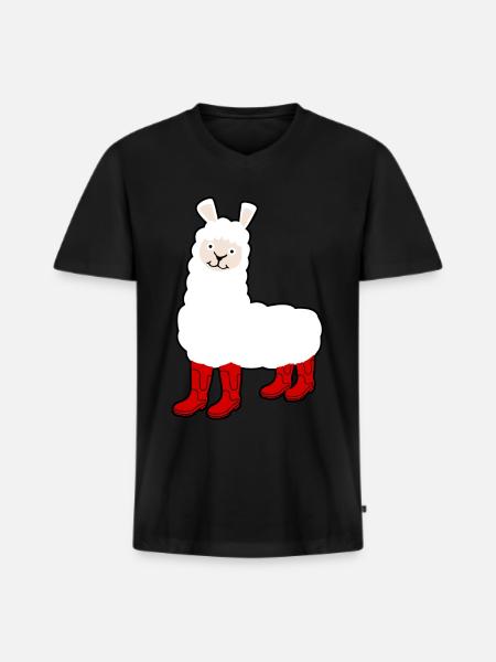 Alpaca with Red Rain Boots - Men's Premium Organic T-shirt with V-neck - black