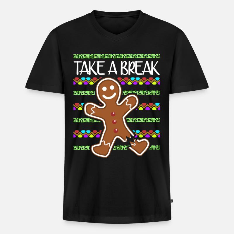 Gingerbread Man Baking - Männer Premium Bio T-Shirt mit V-Ausschnitt - Schwarz