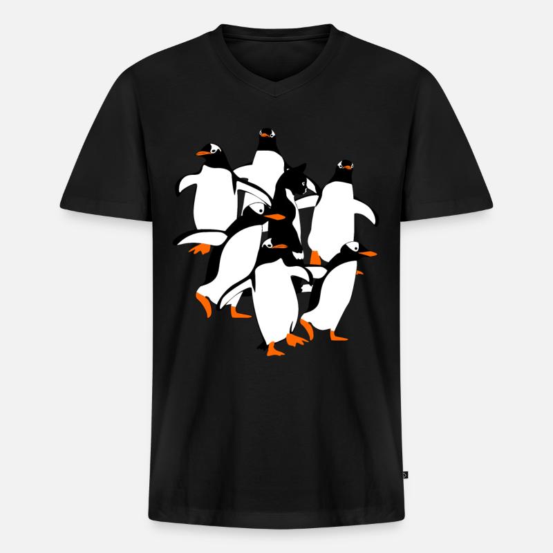 Penguin Penguins - Männer Premium Bio T-Shirt mit V-Ausschnitt - Schwarz