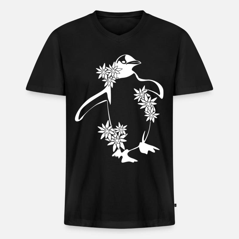Penguin with Flowers Penguins - Männer Premium Bio T-Shirt mit V-Ausschnitt - Schwarz