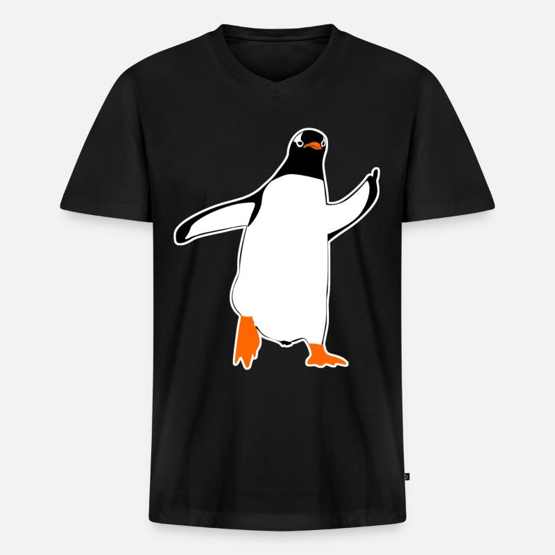 Penguin Finger Penguins - Männer Premium Bio T-Shirt mit V-Ausschnitt - Schwarz
