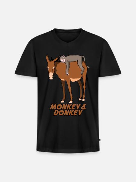 Monkey and Donkey - Männer Premium Bio T-Shirt mit V-Ausschnitt - Schwarz