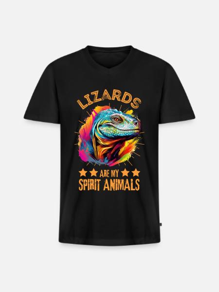 Bunter Komodowaran Farbkleckse Farbspritzer - Männer Premium Bio T-Shirt mit V-Ausschnitt - Schwarz