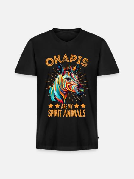 Buntes Okapi Farbkleckse Farbspritzer - Männer Premium Bio T-Shirt mit V-Ausschnitt - Schwarz