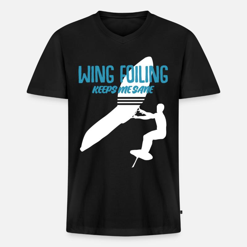 Wing Foiling Wing Surfing Winging - Männer Premium Bio T-Shirt mit V-Ausschnitt - Schwarz