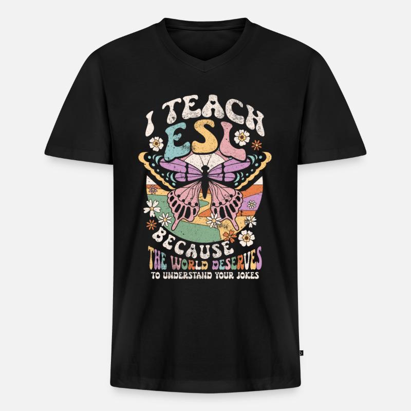 Englischlehrerin Sprachlehrer Englischlehrer - Männer Premium Bio T-Shirt mit V-Ausschnitt - Schwarz