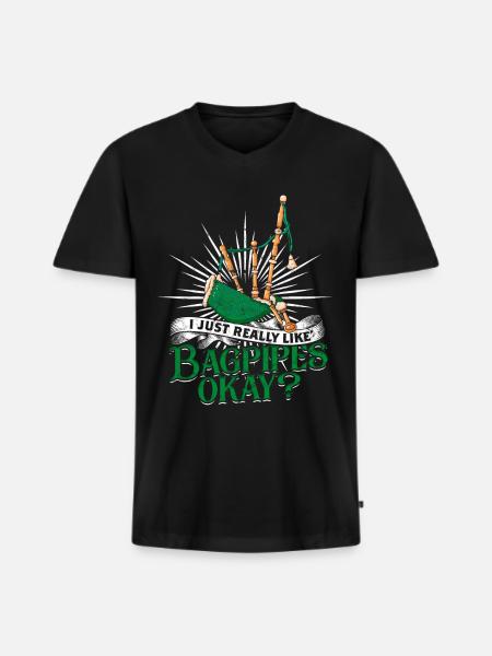Dudelsack Sackpfeife - Männer Premium Bio T-Shirt mit V-Ausschnitt - Schwarz