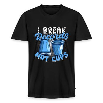 Cup Stacking I Break Records Not Cups - Männer Premium Bio T-Shirt mit V-Ausschnitt - Schwarz - Vorne - Nico (187cm)