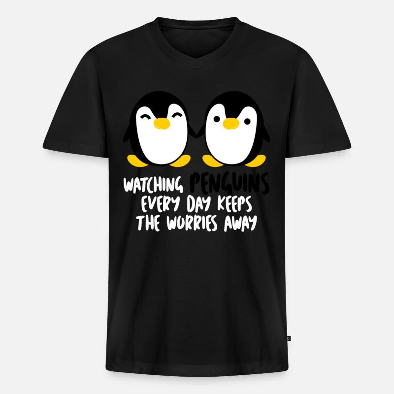 Penguins - Männer Premium Bio T-Shirt mit V-Ausschnitt - Schwarz