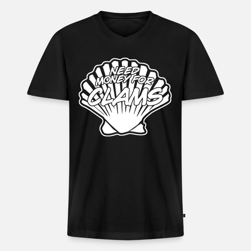 Clams Clam Seashell - Männer Premium Bio T-Shirt mit V-Ausschnitt - Schwarz
