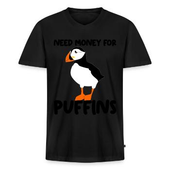 Macareux Joke Puffins - T-shirt encolure en V Premium bio Homme - noir - Devant - Nico (187cm)