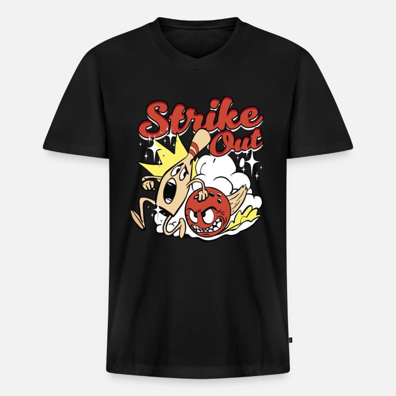 Bowling Strike Out - Männer Premium Bio T-Shirt mit V-Ausschnitt - Schwarz