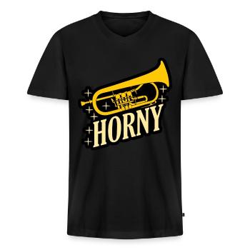 Orchestre bugle Cuivres - T-shirt encolure en V Premium bio Homme - noir - Devant - Nico (187cm)