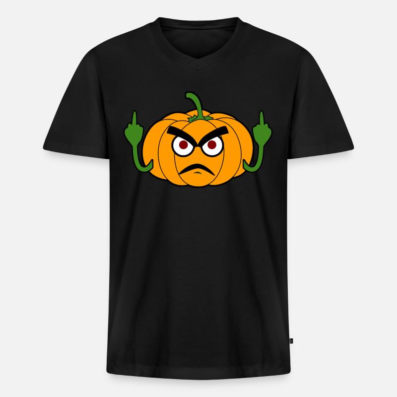 Grumpy Pumpkin Middle Finger Pumpkins - Männer Premium Bio T-Shirt mit V-Ausschnitt - Schwarz