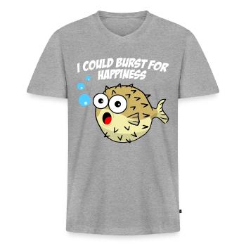 Poisson-globe heureux - T-shirt encolure en V Premium bio Homme - gris chiné - Devant