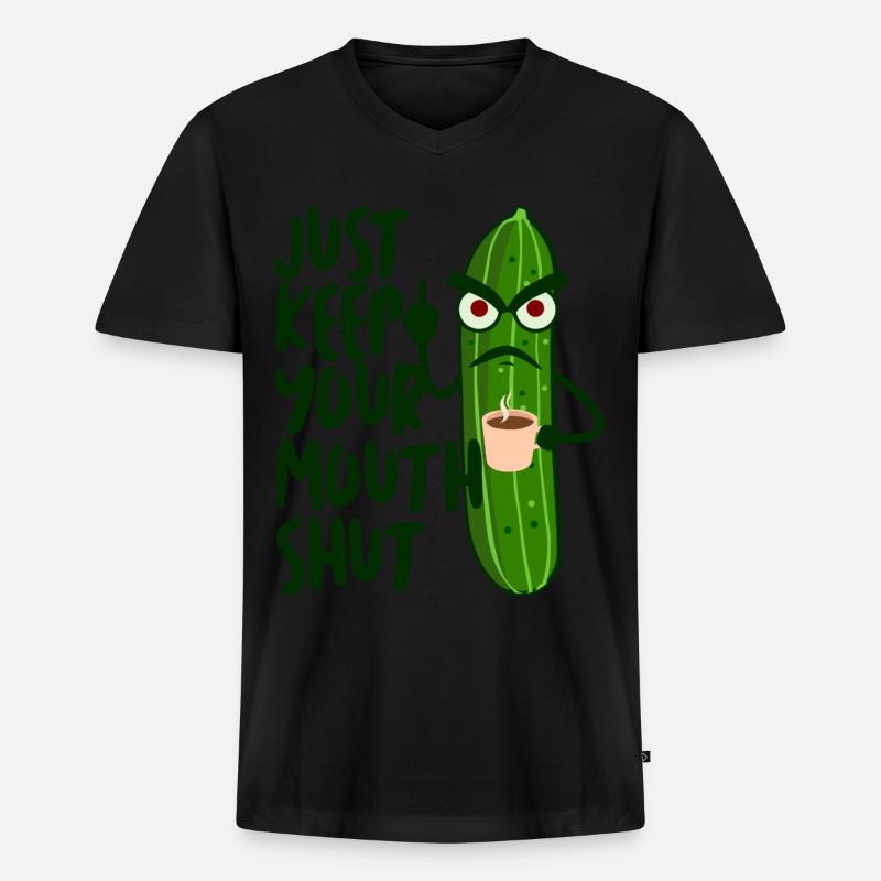 Grumpy Cucumber Middle Finger Coffee - Männer Premium Bio T-Shirt mit V-Ausschnitt - Schwarz