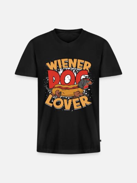 Tax, strävhårig tax, wienerhundälskare - Ekologisk premium-T-shirt med V-ringning herr - svart