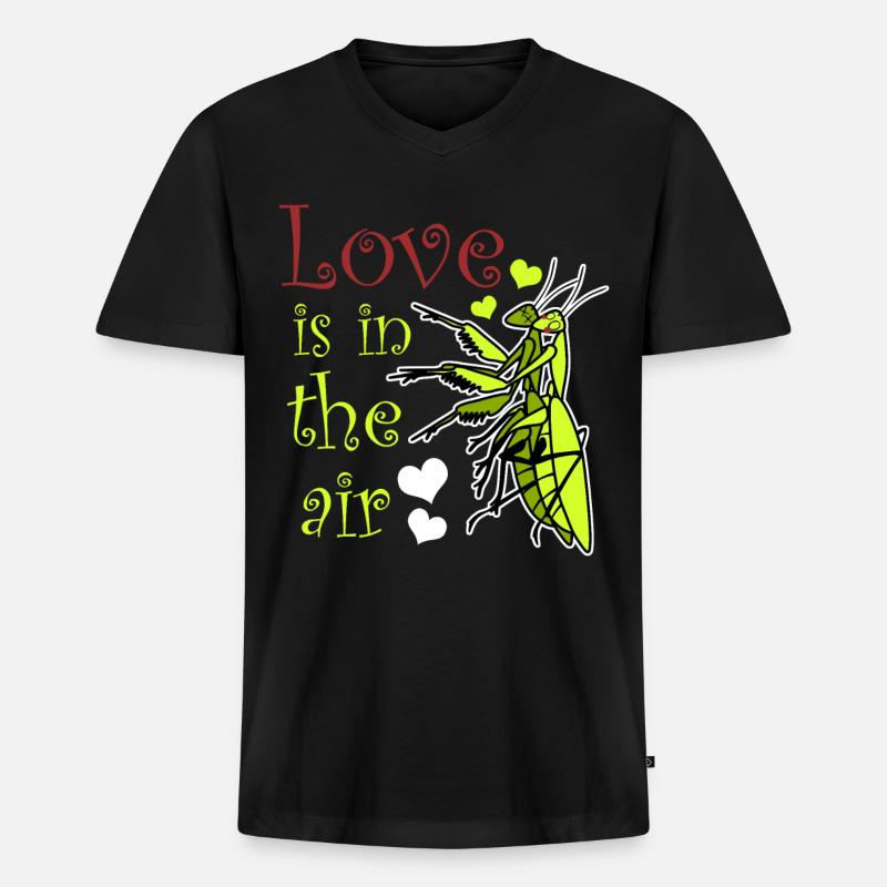 Praying Mantis Love - Männer Premium Bio T-Shirt mit V-Ausschnitt - Schwarz
