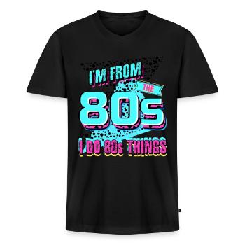 80s Party 1980 - Men's Premium Organic T-shirt with V-neck - black - Front - Nico (187cm)