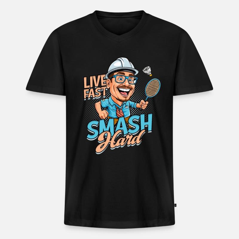 Badminton - Männer Premium Bio T-Shirt mit V-Ausschnitt - Schwarz