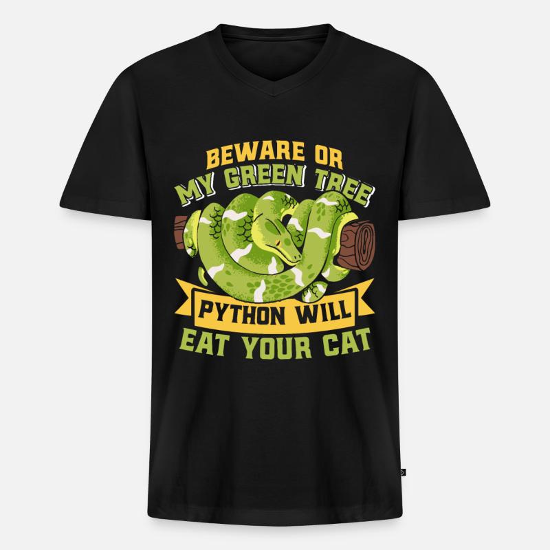 Green Tree Python - Männer Premium Bio T-Shirt mit V-Ausschnitt - Schwarz