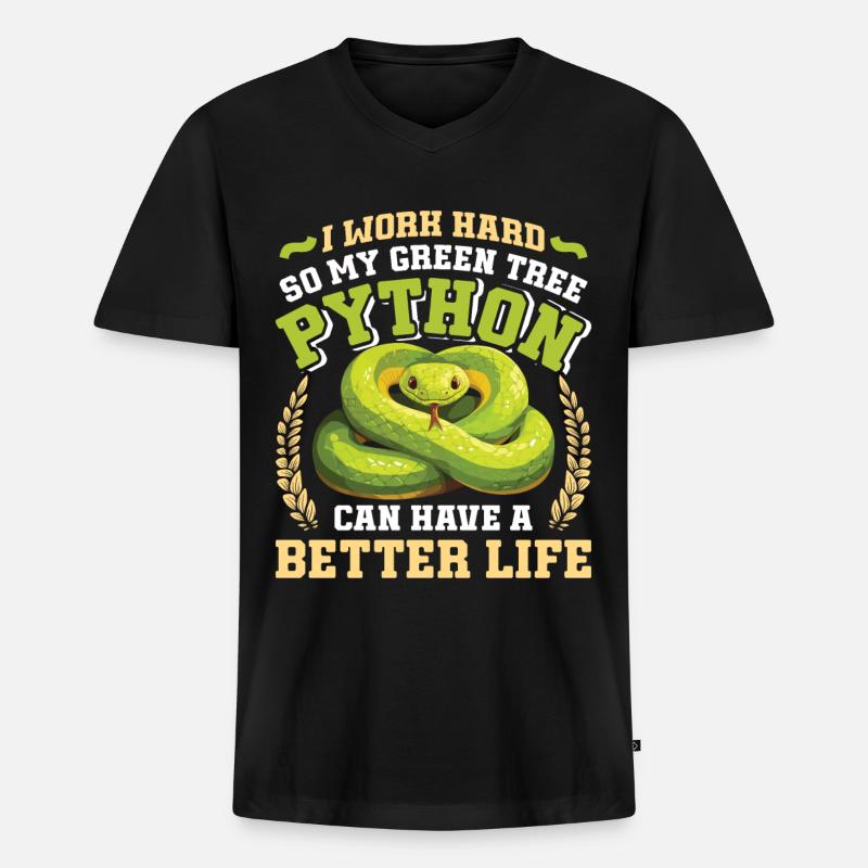 Green Tree Python - Männer Premium Bio T-Shirt mit V-Ausschnitt - Schwarz